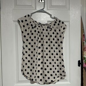 LC Lauren Conrad Cream and Black Polka Dot Blouse